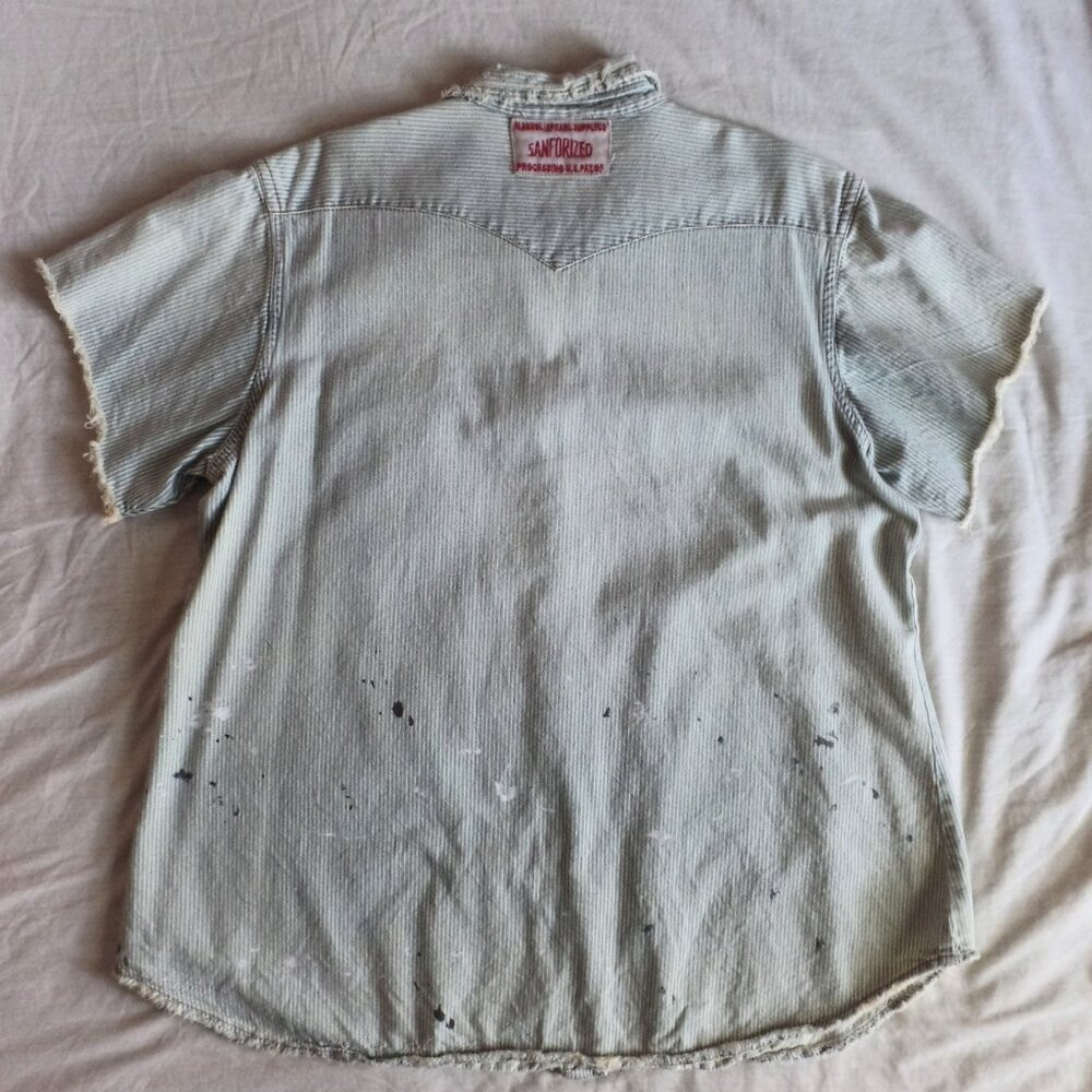 MAGNOLIA PEARL Marfa DENIM RAILROAD STRIPE Workshirt Top Shirt Blouse NWT *RARE* - Picture 9 of 9